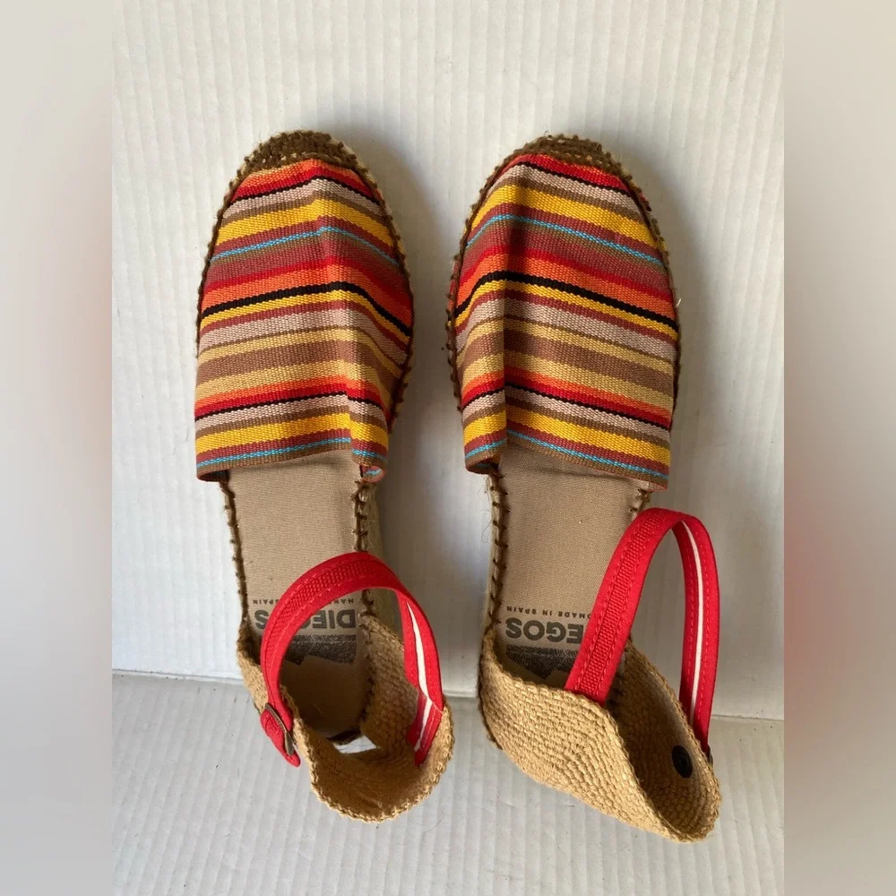 Diegos Handmade in Spain Striped Canvas Espadrille Wedge Sandals Size 39 US 8.5